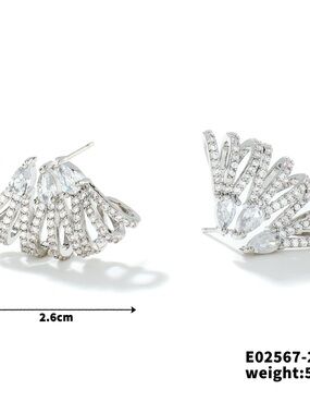 Crystal Fan Silver Drop Earrings with Marquise Stones - Women Jewelry